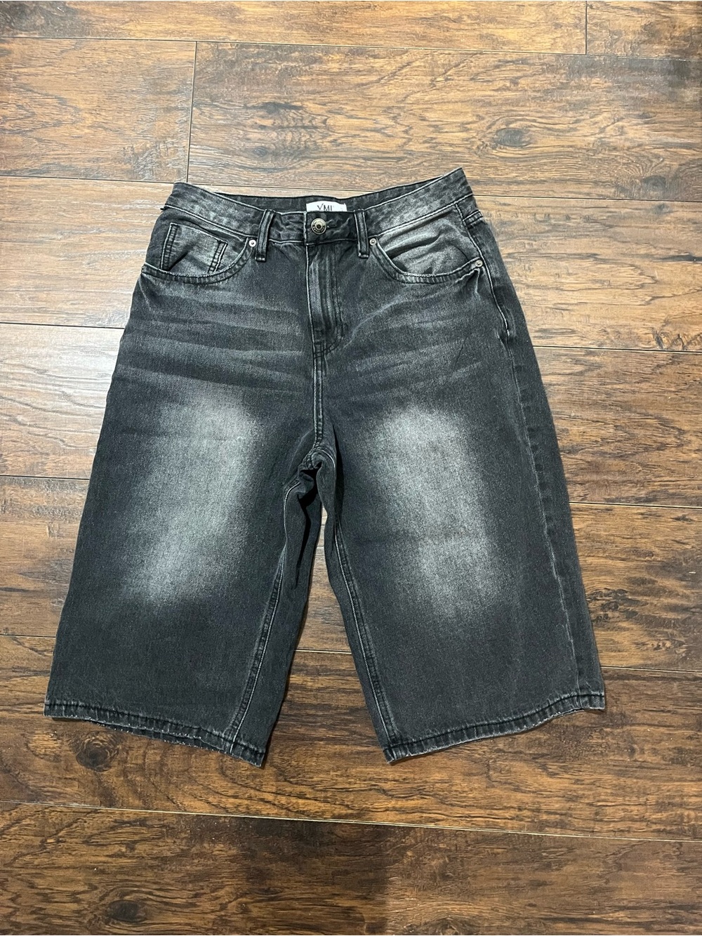 YMI Washed Black Denim Knee-Length Jort